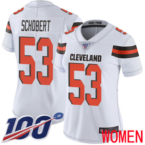 Cleveland Browns Joe Schobert Women White Limited Jersey #53 NFL Football Road 100th Season Vapor Untouchable